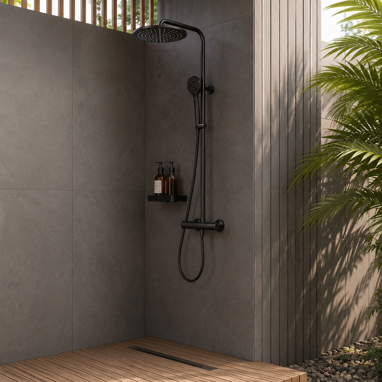 Systeme de douche exterieur noir moderne-casaelvo