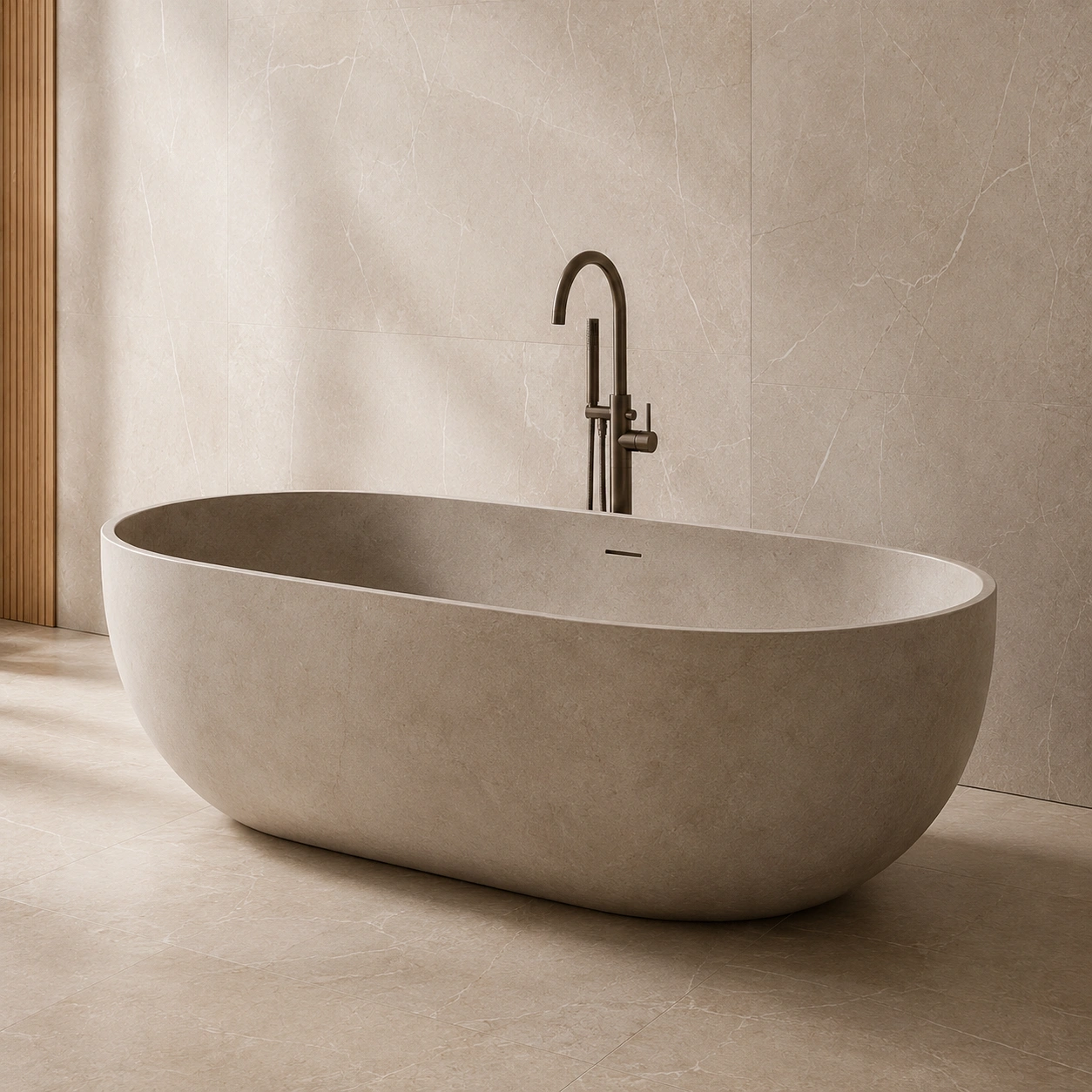 Baignoire ilot pierre beige moderne-casaelvo