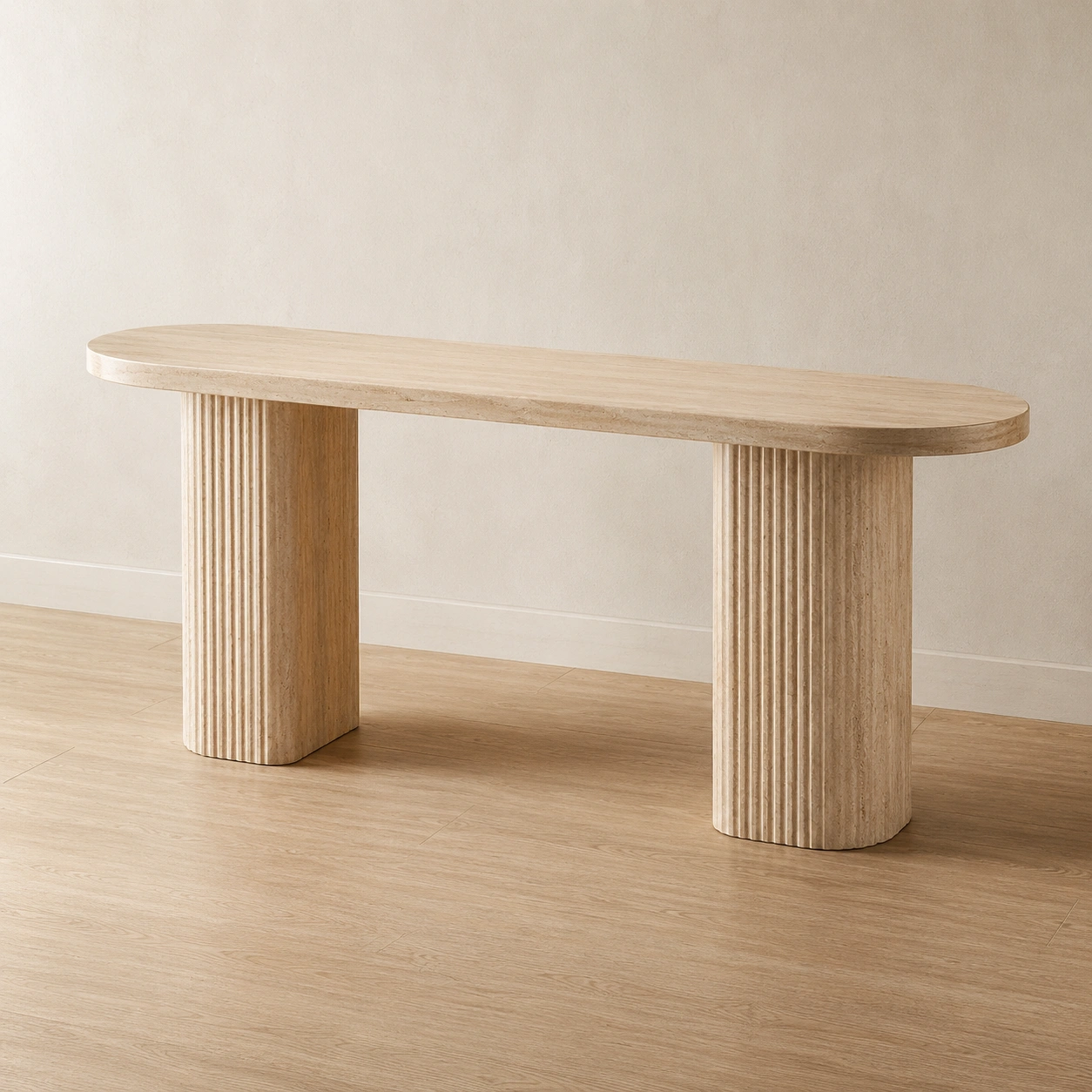 Console moderne texture cannelee beige-casaelvo