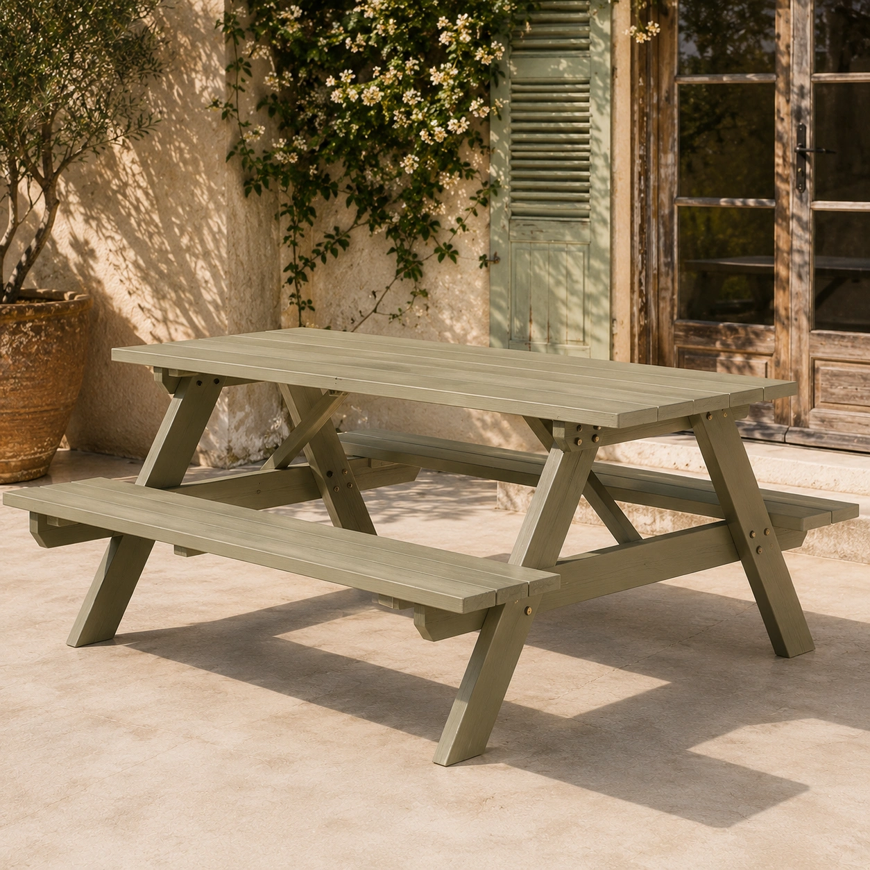 Table pique nique exterieur vert sauge-casaelvo
