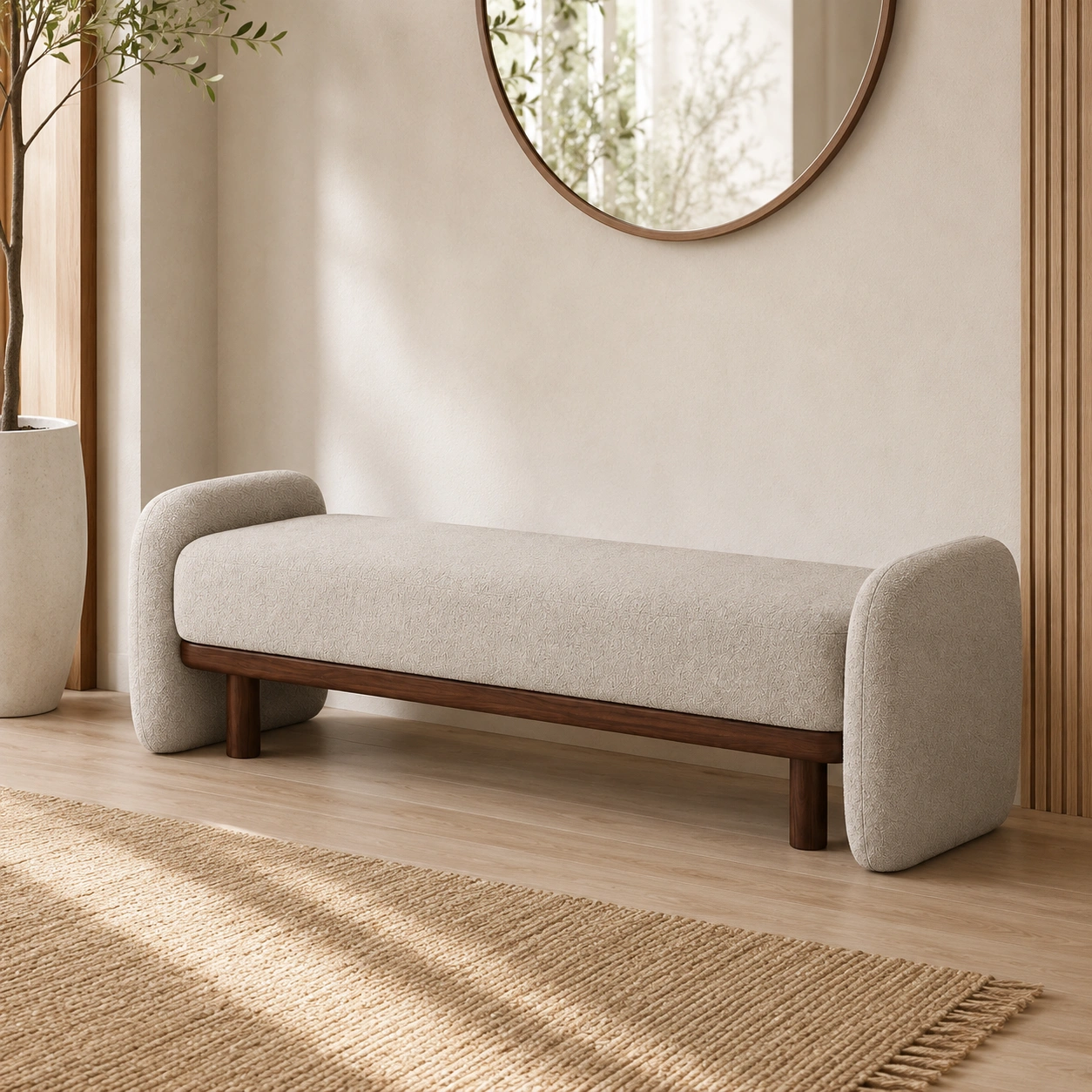 Banc design boucle creme avec bois noyer-casaelvo
