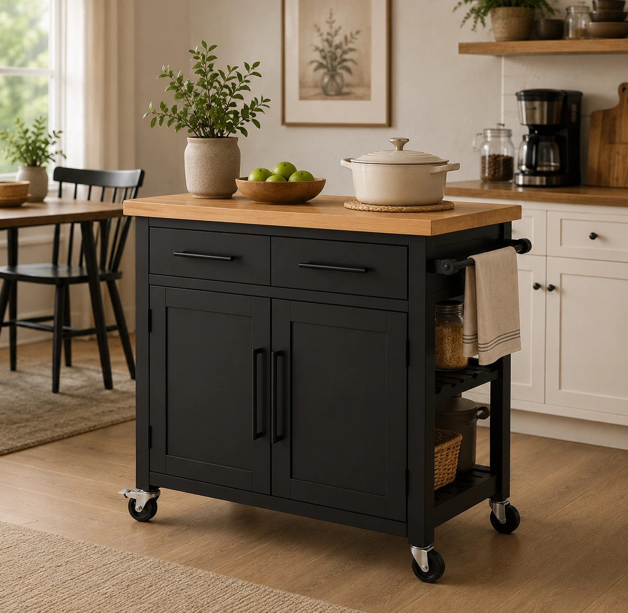 Chariot cuisine bois naturel avec panier metal-casaelvo