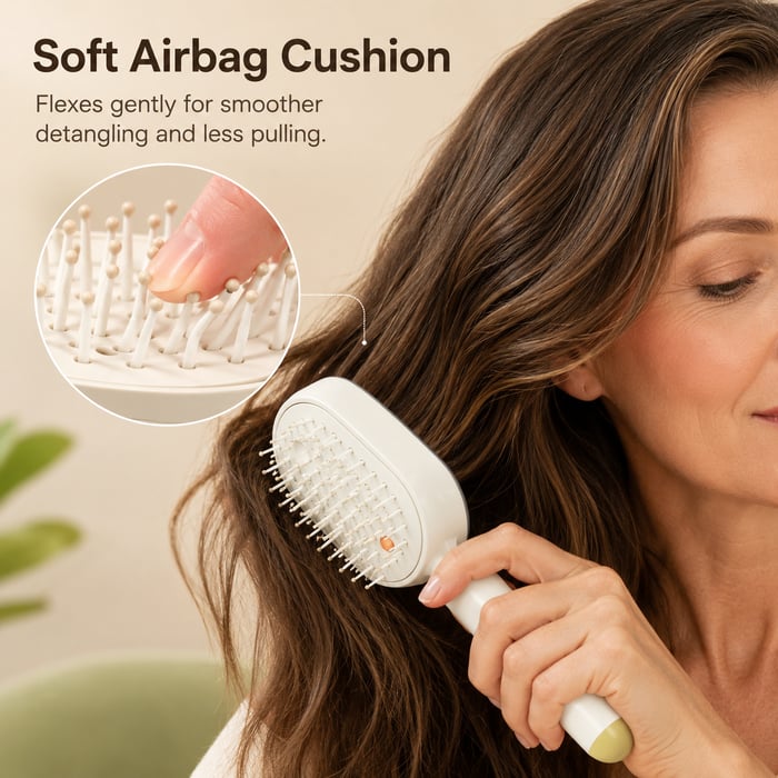 Electric Spray Retractable Airbag Comb - Beige