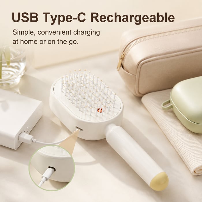 Electric Spray Retractable Airbag Comb - Beige