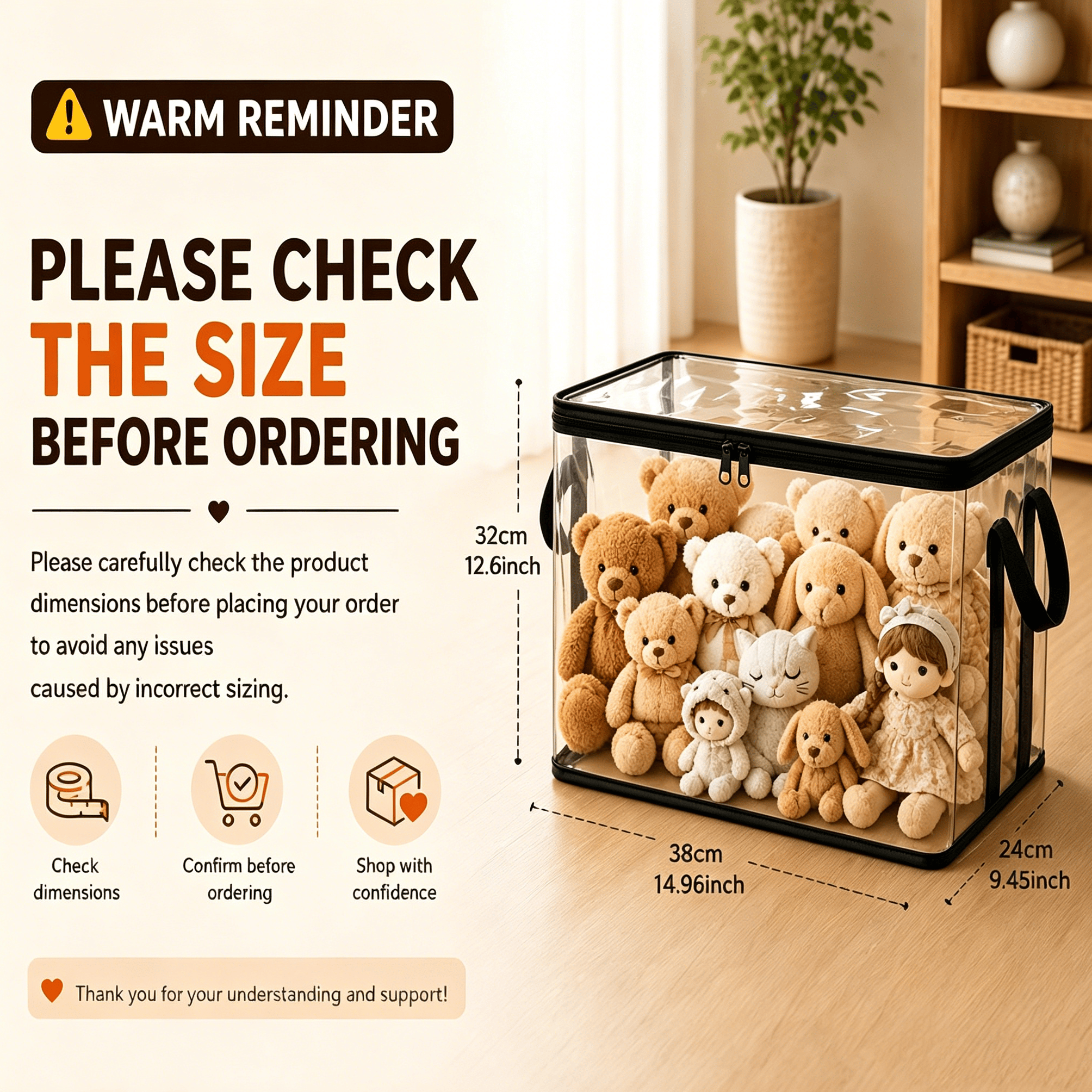 🔥Buy More Save More🔥Black PVC Stuffed Animal & Doll Storage Box with Handle