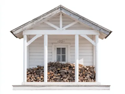 Abri à bûches en bois blanc 180x60x190 cm - rangement extérieur pour bois de chauffage - style chalet-Luxegoshop