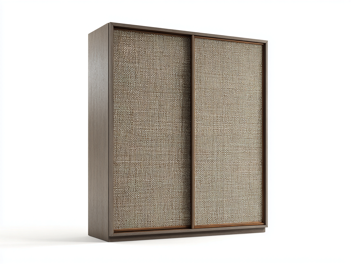 Armoire en bois brun foncé et cannage beige 2 portes coulissantes 180x62x210 cm - rangement pour chambre - style naturel contemporain-Luxegoshop