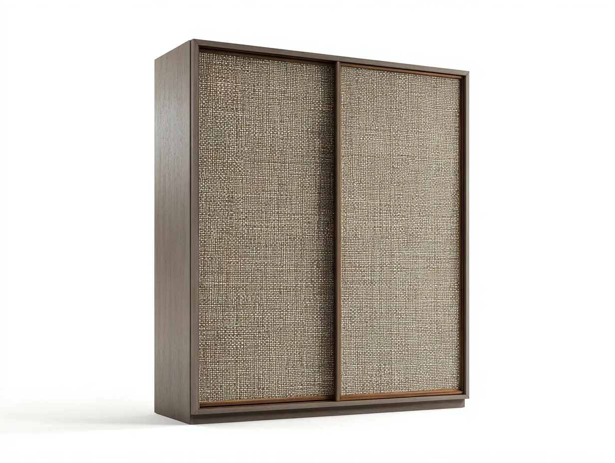 Armoire en bois brun foncé et cannage beige 2 portes coulissantes 180x62x210 cm - rangement pour chambre - style naturel contemporain-Luxegoshop