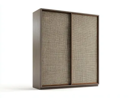 Armoire en bois brun foncé et cannage beige 2 portes coulissantes 180x62x210 cm - rangement pour chambre - style naturel contemporain-Luxegoshop
