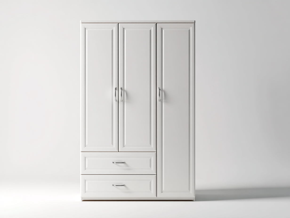 Armoire blanche en bois 3 portes 2 tiroirs 150x55x190 cm - rangement pour chambre - style classique-Luxegoshop