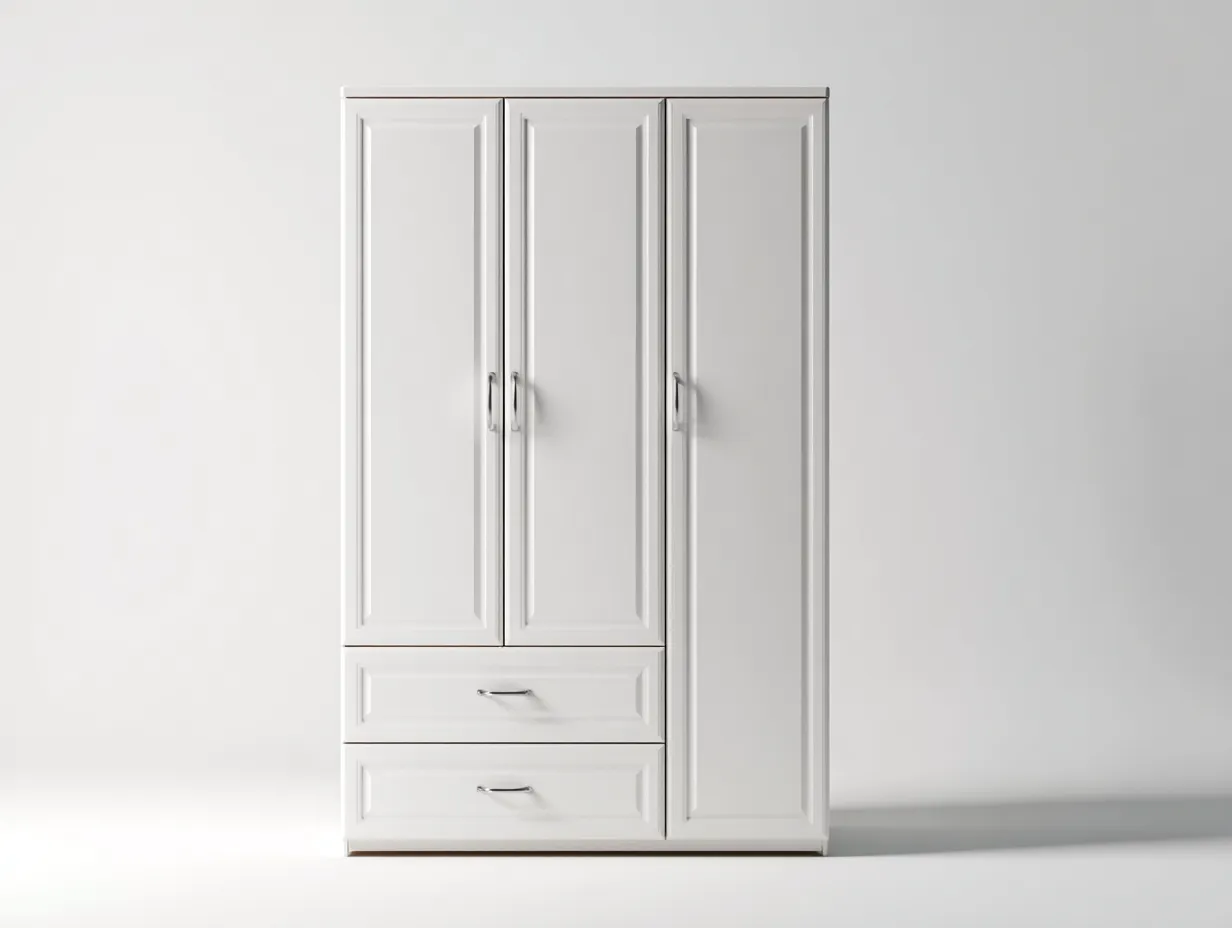 Armoire blanche en bois 3 portes 2 tiroirs 150x55x190 cm - rangement pour chambre - style classique-Luxegoshop
