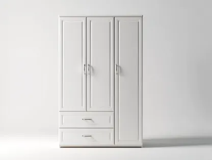 Armoire blanche en bois 3 portes 2 tiroirs 150x55x190 cm - rangement pour chambre - style classique-Luxegoshop
