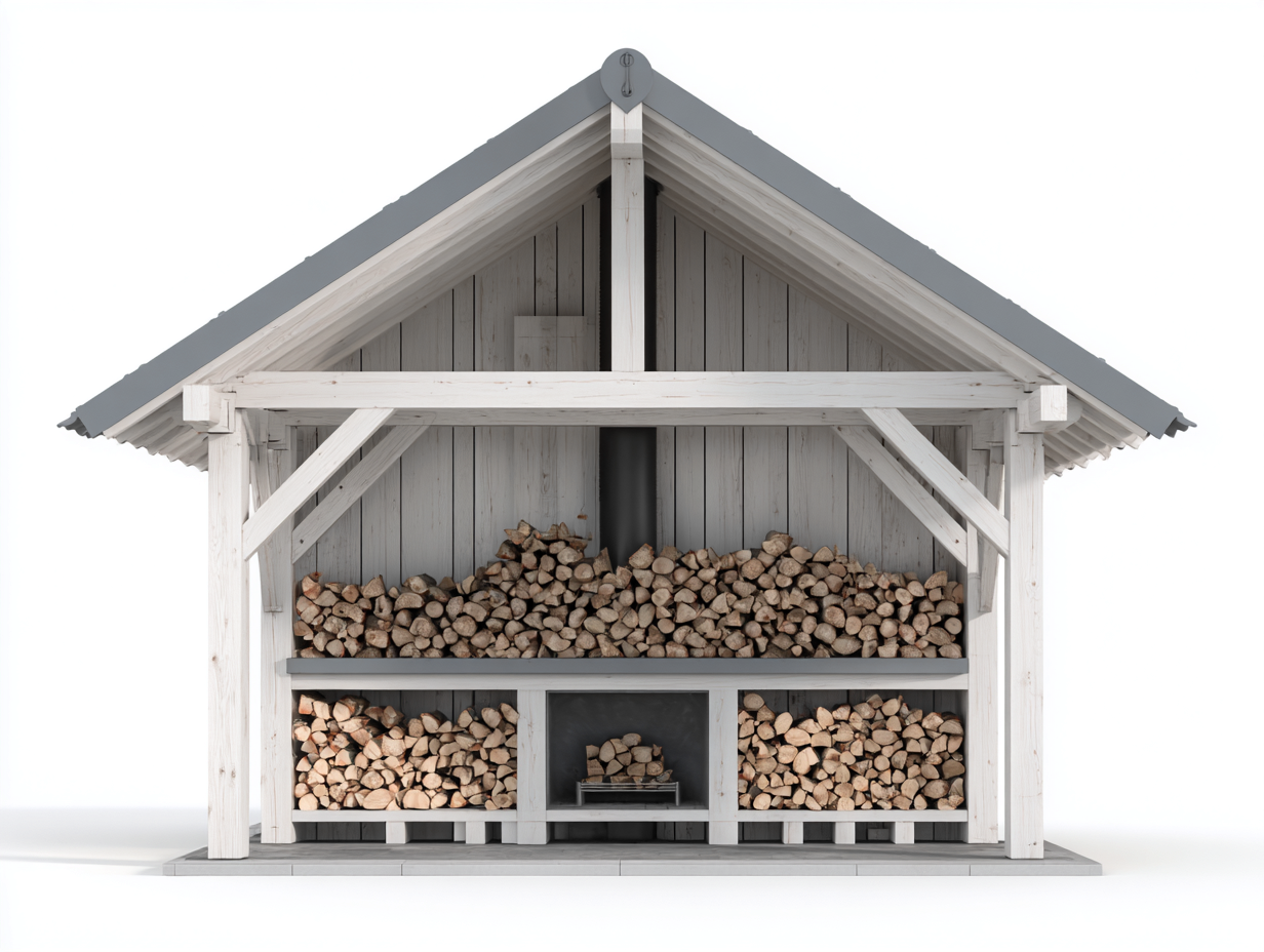 Abri à bûches en bois 300x180x260 cm - blanc-gris - rangement extérieur - design chalet-Luxegoshop