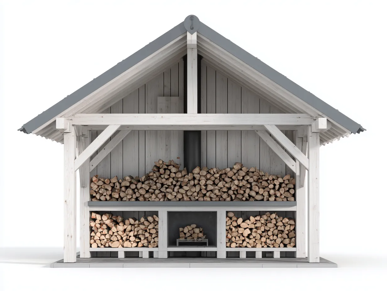 Abri à bûches en bois 300x180x260 cm - blanc-gris - rangement extérieur - design chalet-Luxegoshop