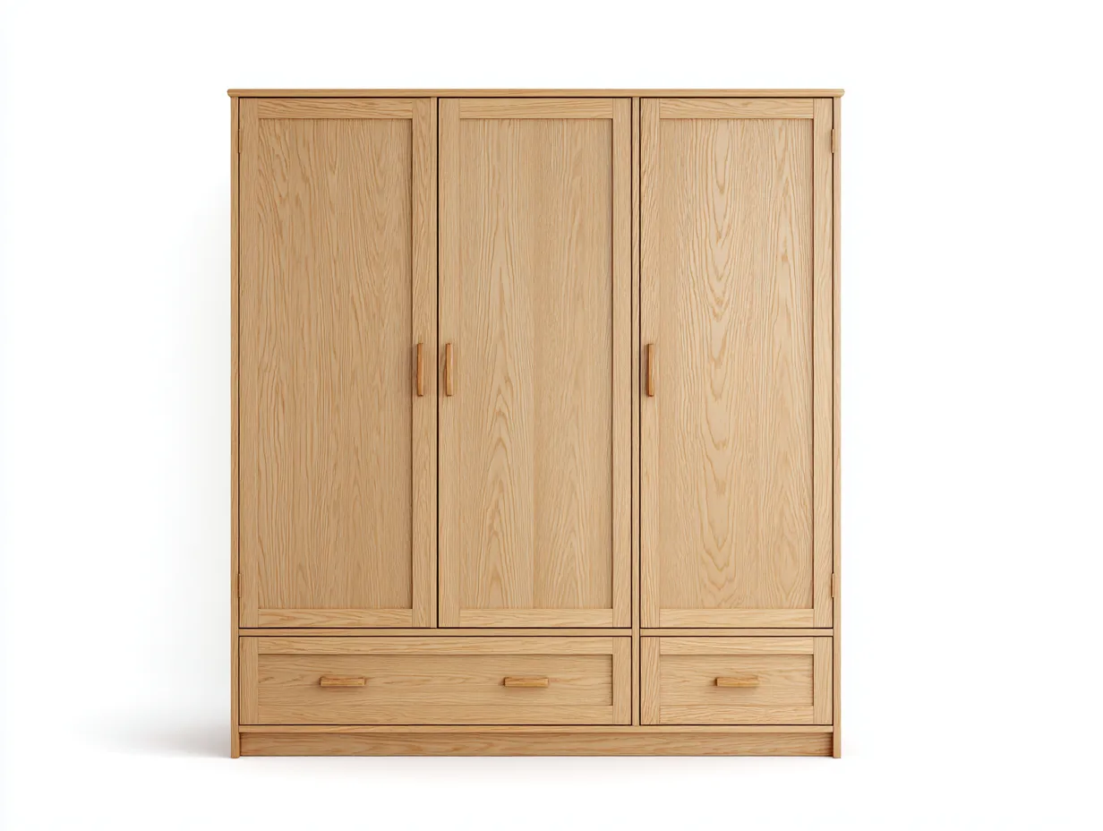 Armoire en bois décor chêne clair 3 portes 2 tiroirs 180x55x200 cm - rangement pour chambre - design naturel-Luxegoshop