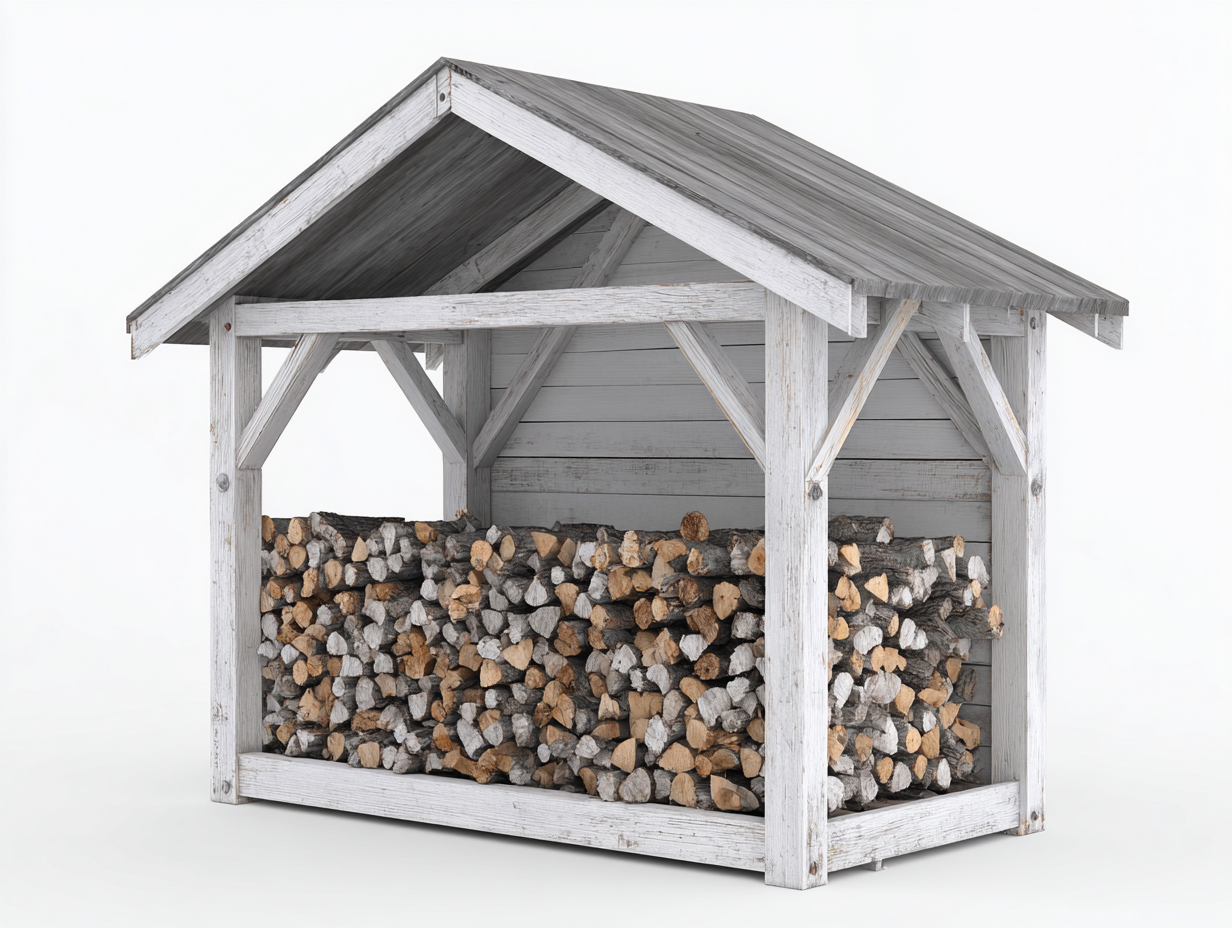 Abri à bûches en bois blanc avec toit gris 200x85x180 cm - rangement extérieur pour bois de chauffage - style chalet-Luxegoshop