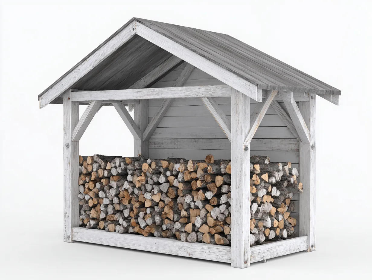 Abri à bûches en bois blanc avec toit gris 200x85x180 cm - rangement extérieur pour bois de chauffage - style chalet-Luxegoshop