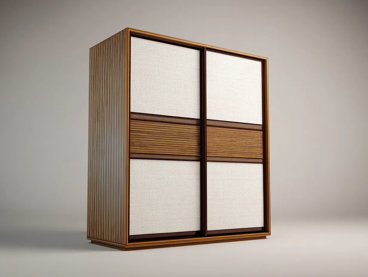 Armoire à portes coulissantes en bois 160x60x200 cm - beige-marron - rangement chambre - style japonais-Luxegoshop
