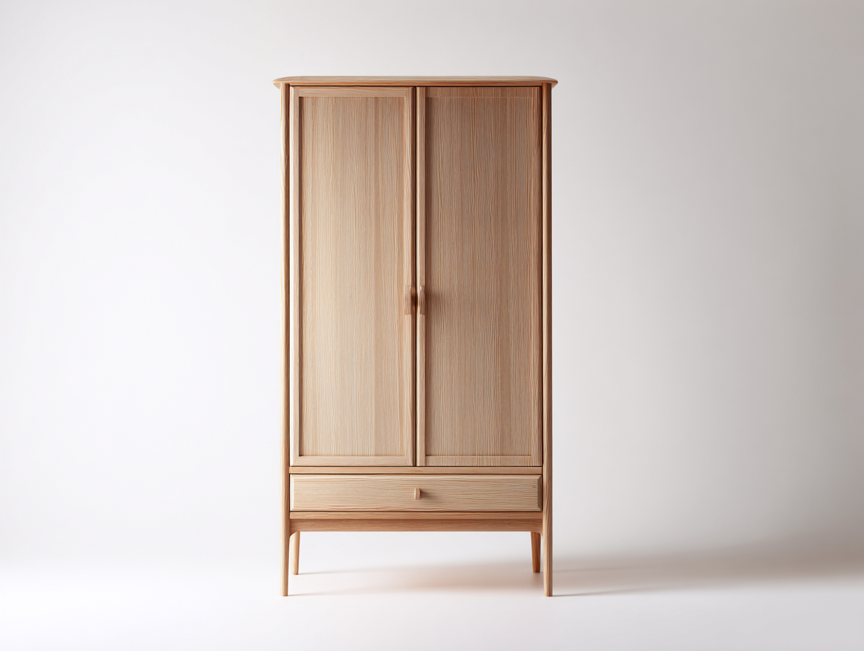 Armoire en bois décor chêne clair 2 portes 1 tiroir 100x55x185 cm - rangement pour chambre - style naturel-Luxegoshop