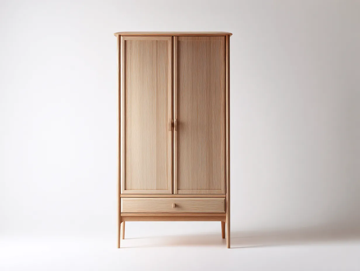 Armoire en bois décor chêne clair 2 portes 1 tiroir 100x55x185 cm - rangement pour chambre - style naturel-Luxegoshop