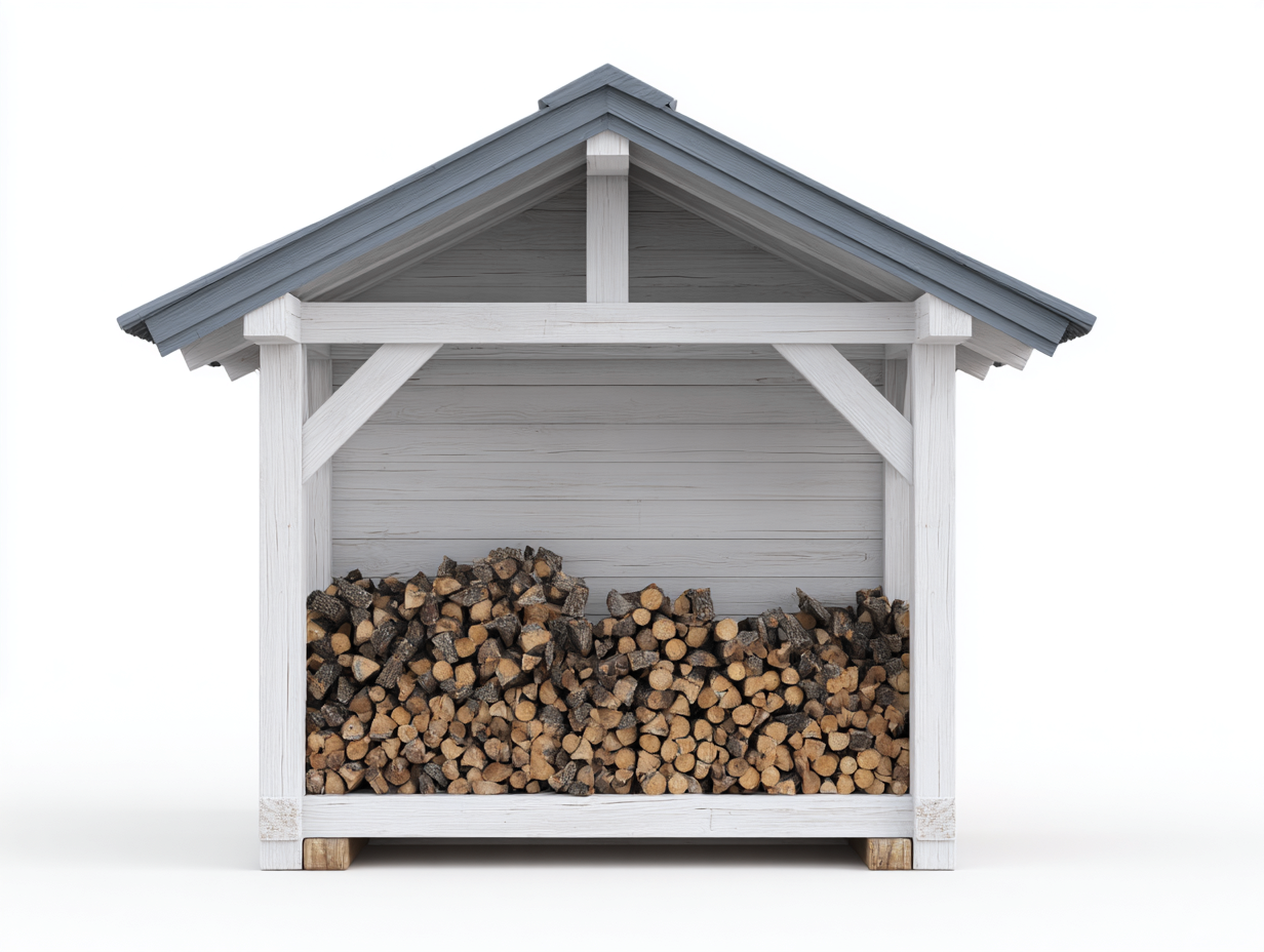 Abri à bûches en bois blanc avec toit gris 160x70x170 cm - rangement extérieur pour bois de chauffage - style chalet-Luxegoshop