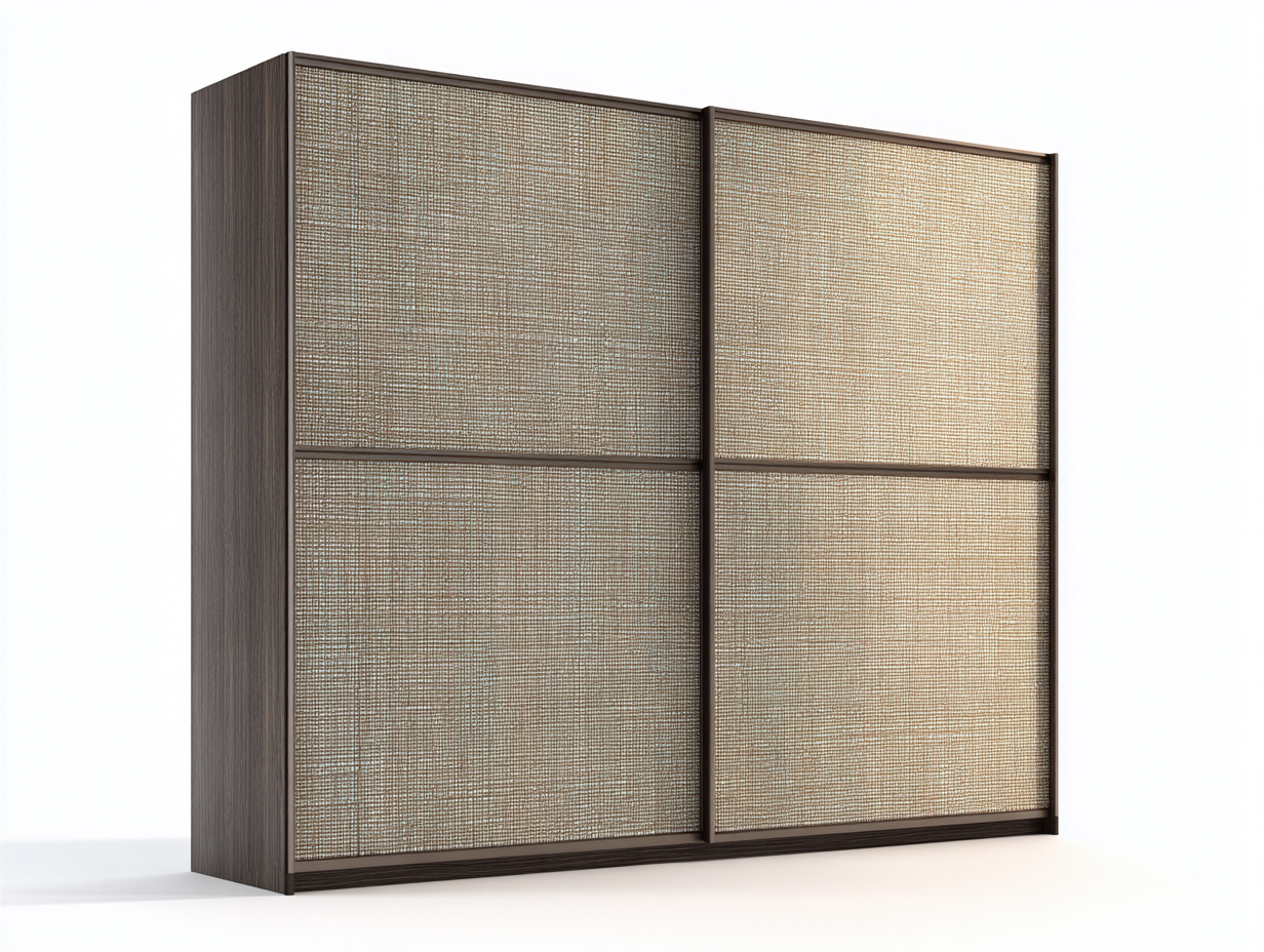 Armoire en bois brun foncé et cannage beige 2 portes coulissantes 200x65x220 cm - rangement pour chambre - style naturel contemporain-Luxegoshop
