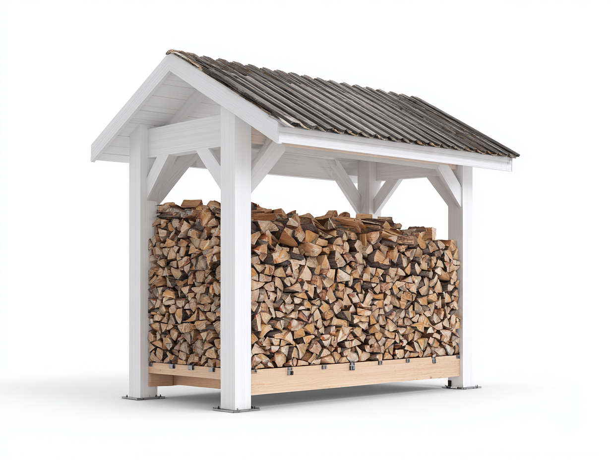 Abri à bûches en bois 240x120x210 cm - blanc-gris - rangement extérieur - design chalet-Luxegoshop