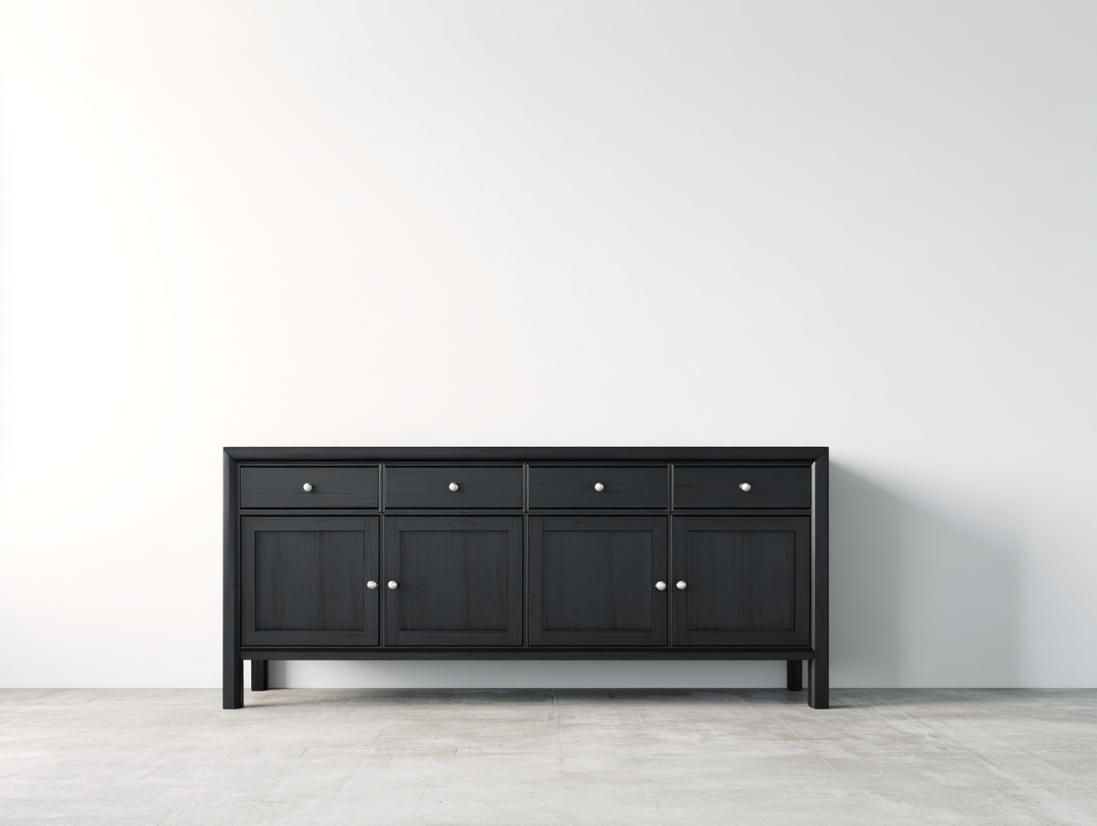 Meuble d'entrée en bois noir 160x40x85 cm - 4 tiroirs et 4 portes - pour entrée - design classique moderne-Sofagetloft