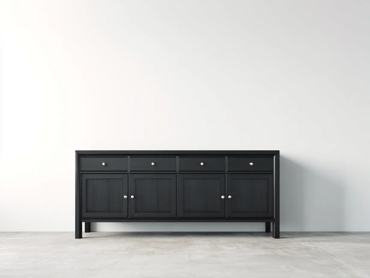 Meuble d'entrée en bois noir 160x40x85 cm - 4 tiroirs et 4 portes - pour entrée - design classique moderne-Sofagetloft