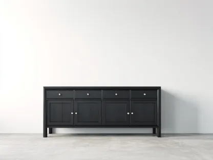 Meuble d'entrée en bois noir 160x40x85 cm - 4 tiroirs et 4 portes - pour entrée - design classique moderne-Sofagetloft
