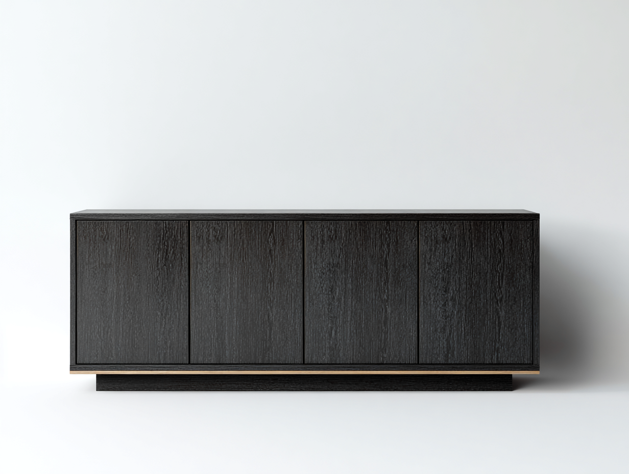 Meuble d'entrée en bois noir 180x42x78 cm - rangement 4 portes - pour entrée - design contemporain-Sofagetloft