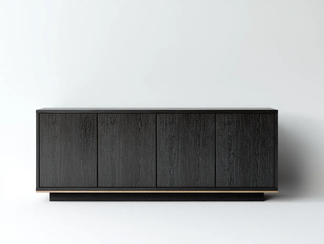 Meuble d'entrée en bois noir 180x42x78 cm - rangement 4 portes - pour entrée - design contemporain-Sofagetloft