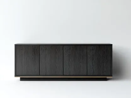 Meuble d'entrée en bois noir 180x42x78 cm - rangement 4 portes - pour entrée - design contemporain-Sofagetloft