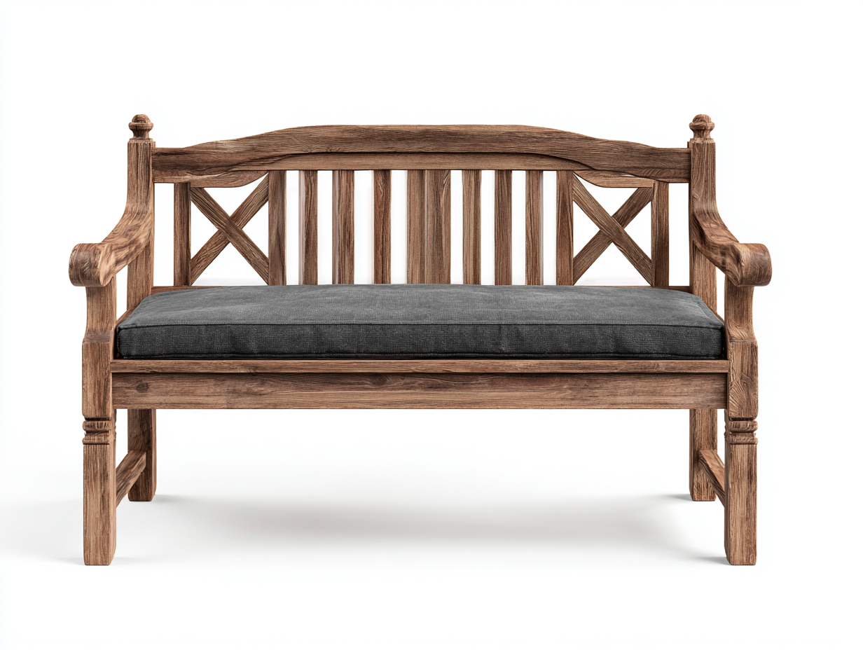 Banc de jardin en bois brun 130x60x92 cm - avec coussin d'assise gris - pour extérieur - design classique-Sofagetloft