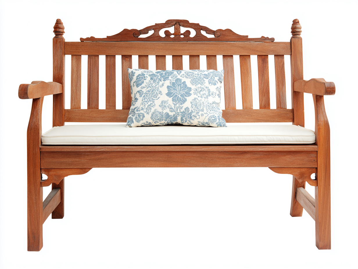 Banc de jardin en bois brun 128x60x96 cm - avec coussin d'assise - pour extérieur - design classique sculpté-Sofagetloft