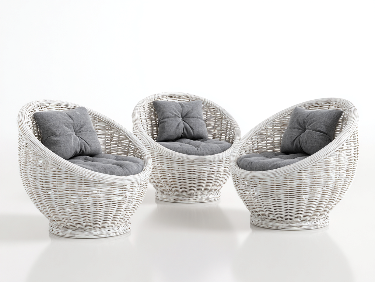 Canapé de jardin en rotin blanc 3 pièces 85x78x80 cm - assises gris clair - pour extérieur - design cocon-Sofagetloft