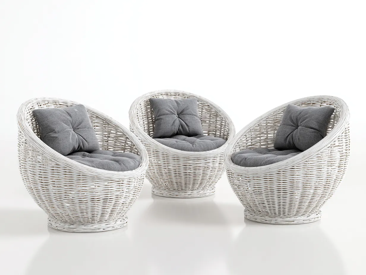 Canapé de jardin en rotin blanc 3 pièces 85x78x80 cm - assises gris clair - pour extérieur - design cocon-Sofagetloft