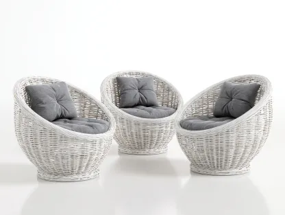 Canapé de jardin en rotin blanc 3 pièces 85x78x80 cm - assises gris clair - pour extérieur - design cocon-Sofagetloft