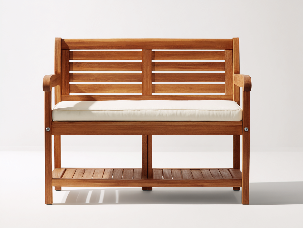 Banc de jardin en bois brun 120x58x90 cm - avec coussin d'assise et étagère basse - pour extérieur - design naturel-Sofagetloft