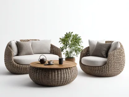 Canapé de jardin en rotin tressé brun 2 places avec fauteuil et table basse 180x90x78 cm - coussins crème - pour extérieur - design contemporain-Sofagetloft