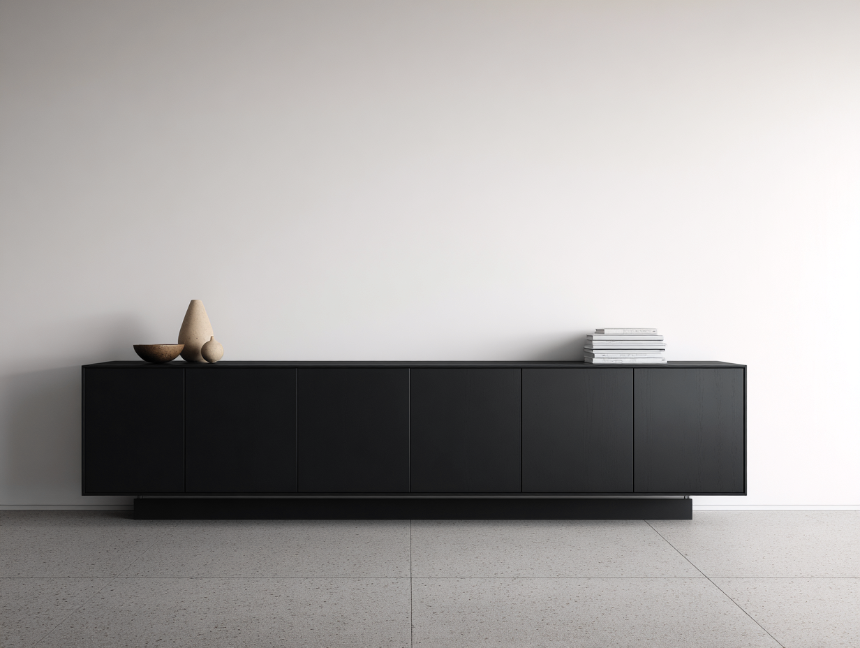 Meuble d'entrée en bois noir 220x40x76 cm - rangement 6 portes - pour entrée - design minimaliste-Sofagetloft
