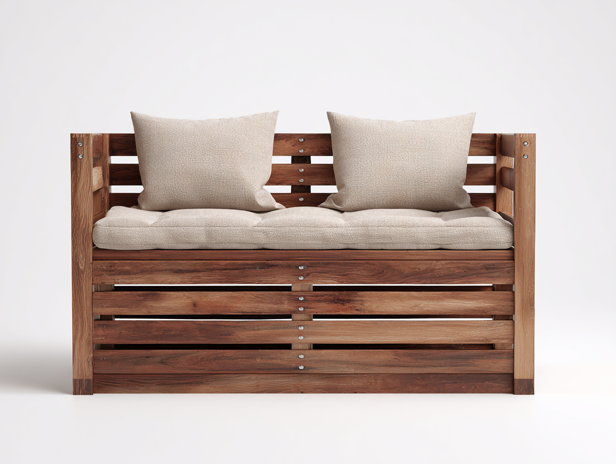 Banc de jardin en bois brun 140x60x85 cm - avec assise rembourrée - pour extérieur - design naturel-Sofagetloft