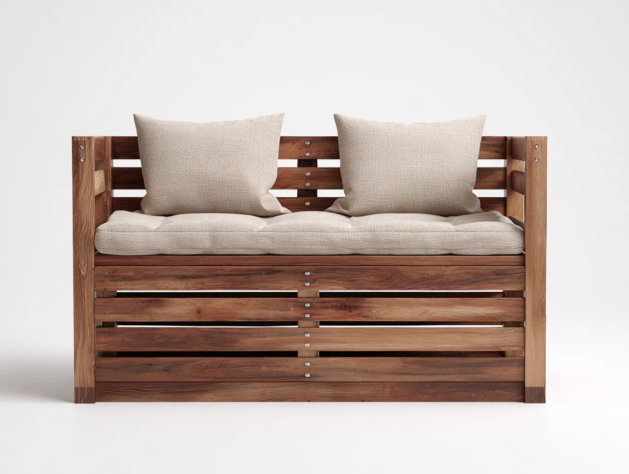 Banc de jardin en bois brun 140x60x85 cm - avec assise rembourrée - pour extérieur - design naturel-Sofagetloft