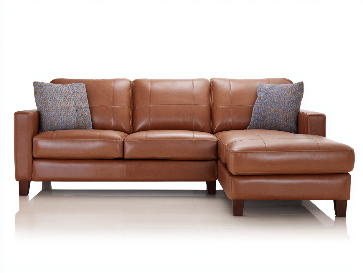 Canapé d'angle en similicuir marron 242x155x84 cm - pour salon - avec méridienne - style moderne-Cottaloft