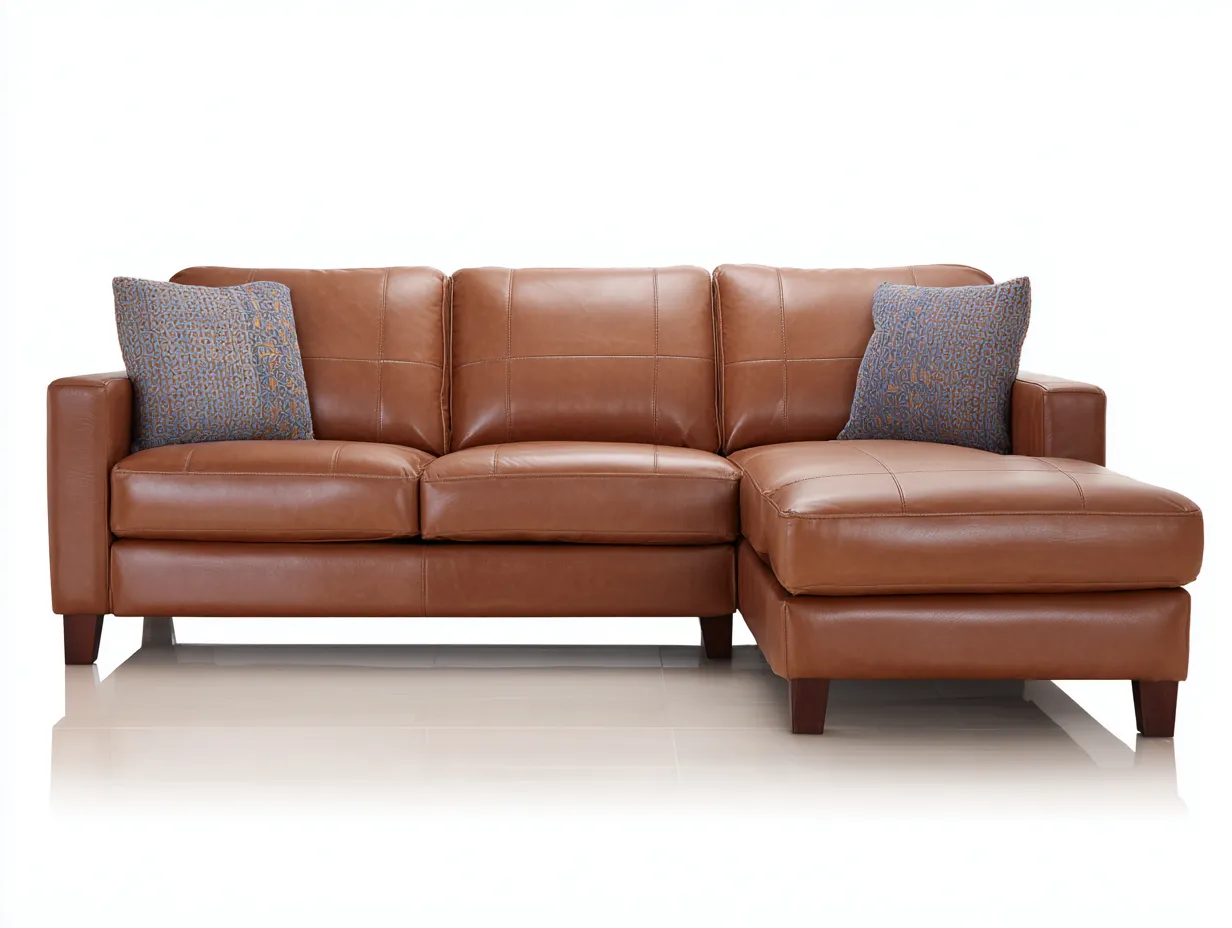Canapé d'angle en similicuir marron 242x155x84 cm - pour salon - avec méridienne - style moderne-Cottaloft