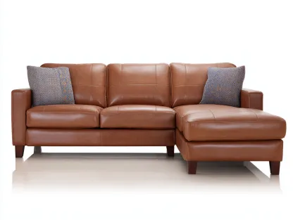 Canapé d'angle en similicuir marron 242x155x84 cm - pour salon - avec méridienne - style moderne-Cottaloft