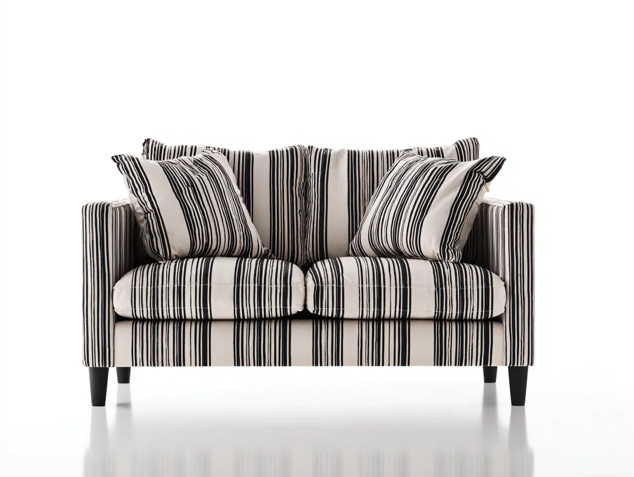 Canapé droit en tissu rayé blanc-noir 156x88x90 cm - pour salon - style moderne confortable-Cottaloft