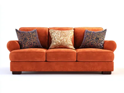 Canapé droit en tissu velours orange 218x92x86 cm - pour salon - style moderne confortable-Cottaloft