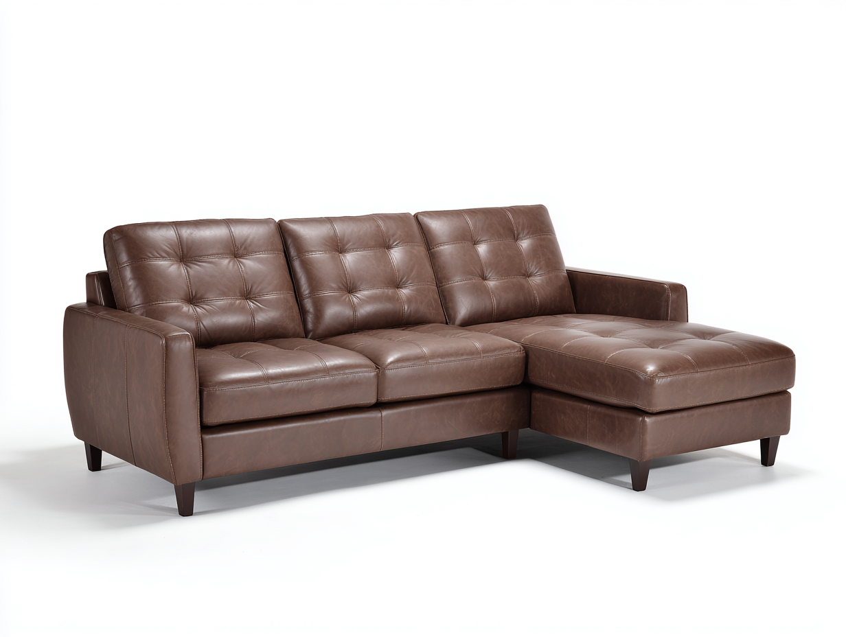Canapé d'angle en similicuir marron 250x160x85 cm - pour salon - avec méridienne - style moderne-Cottaloft