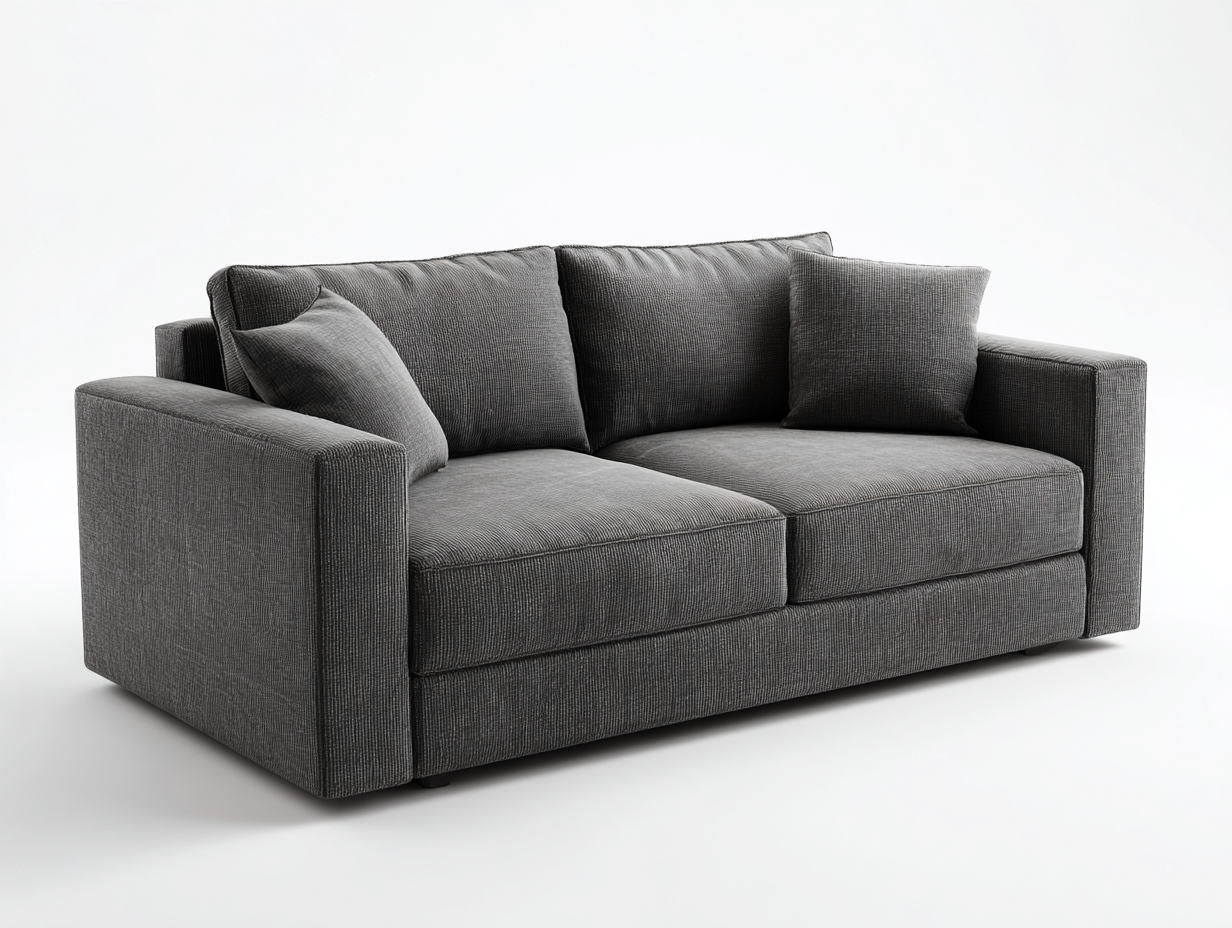 Canapé droit en tissu texturé gris foncé 198x90x82 cm pour salon - assise large - design moderne-Cottaloft